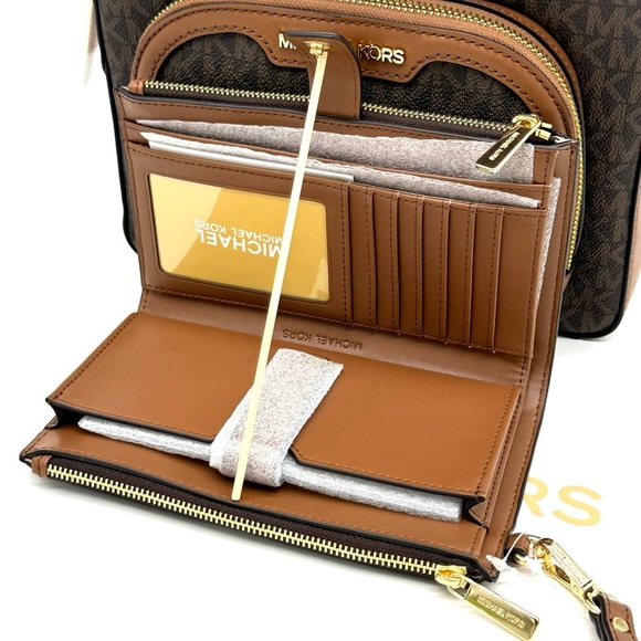 Michael Kors Jaycee Medium Zip Packet Backpack & Double Zip Wallet Brown/Gold main image 8